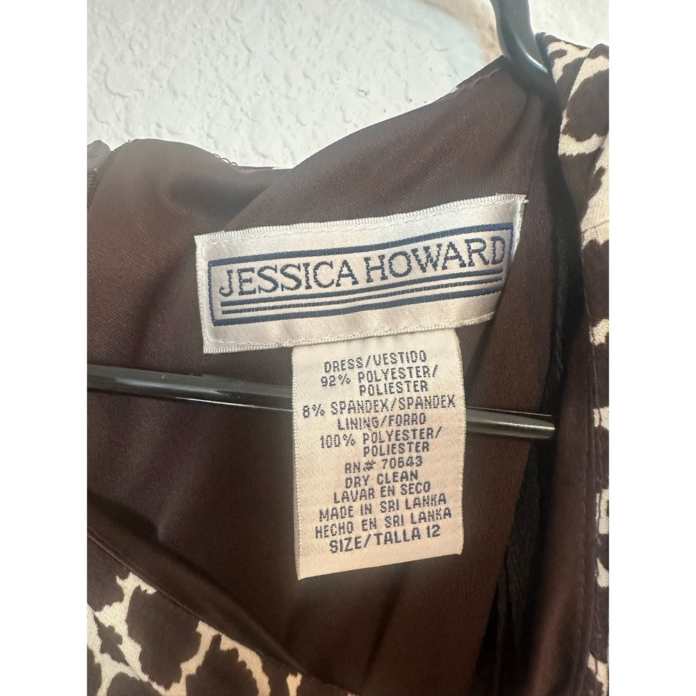 NWT Vintage Jessica Howard Dress Animal Print Brown Ruching Sz 10 Tall - Picture 3 of 6